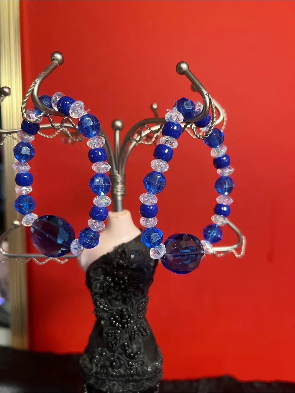 Blue beaded bracelets set of 2 home made